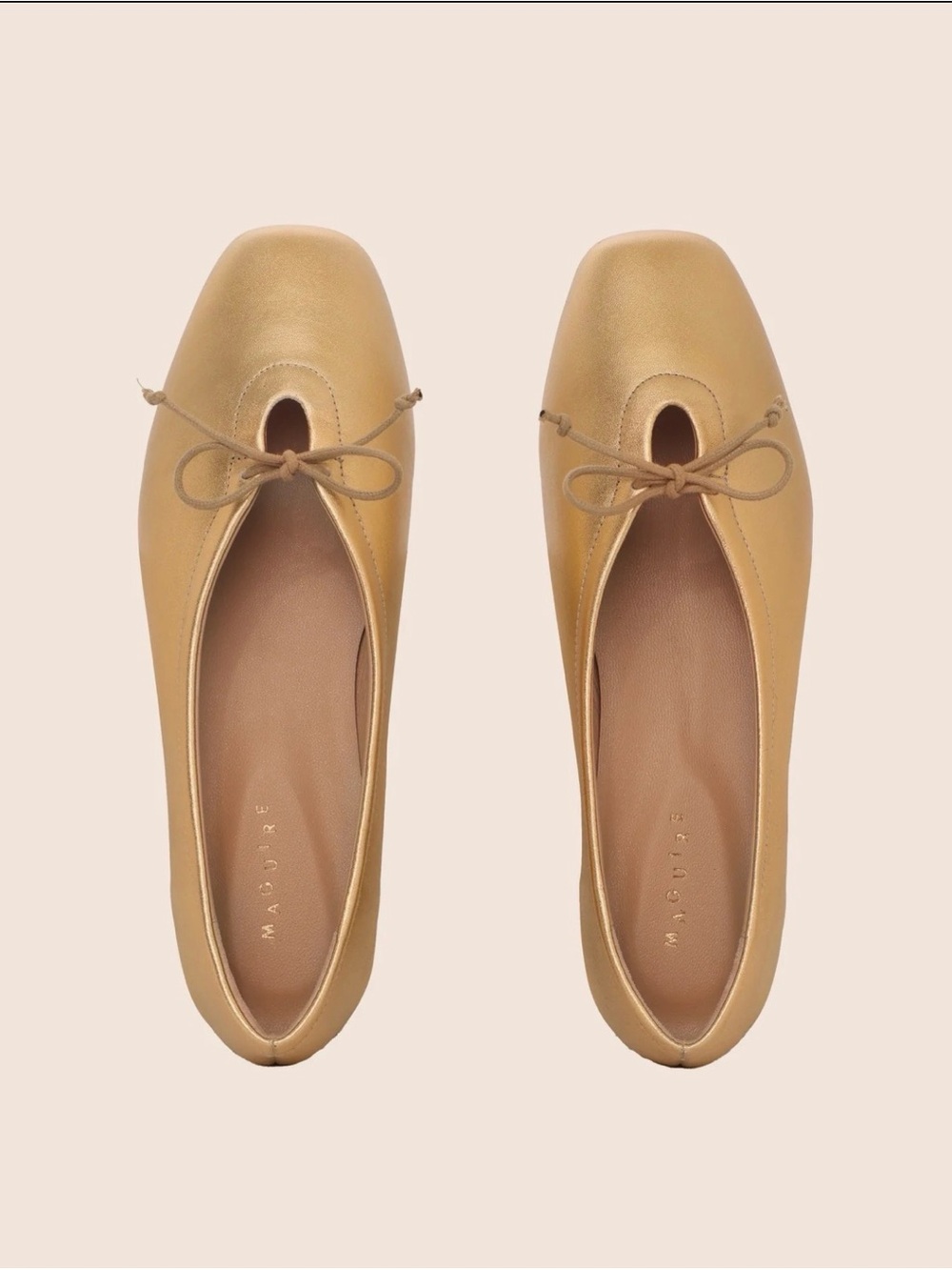 Maggie Taupe Square-Toe Ballet Flats with Bow